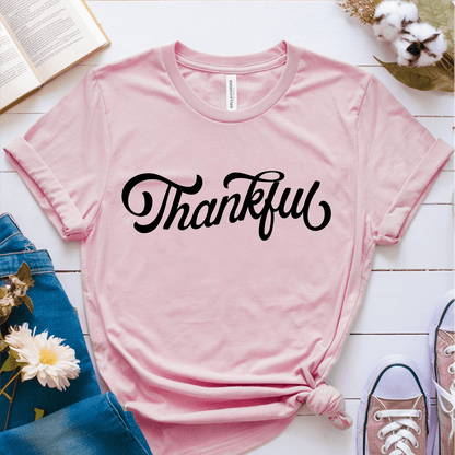 T-Shirt Pink / S Thankful Cursive T-Shirt