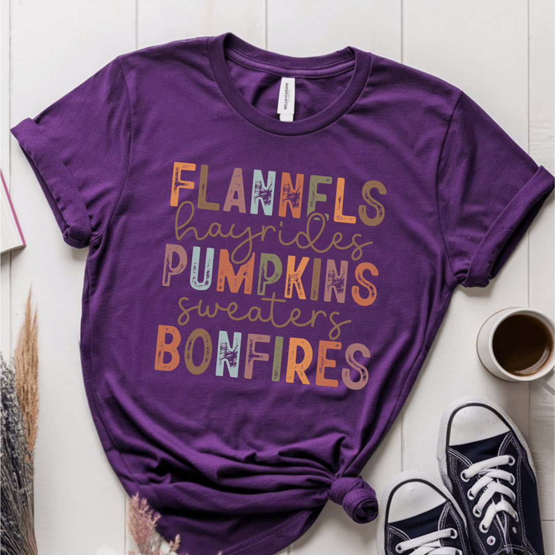 T-Shirt Purple / S Flannels Hayrides Pumpkins T-Shirt