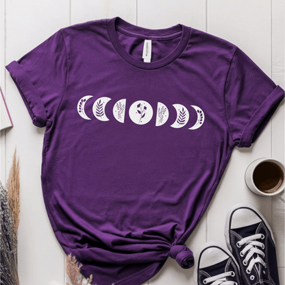 T-Shirt Purple / S Moon Phases Flowers T-Shirt