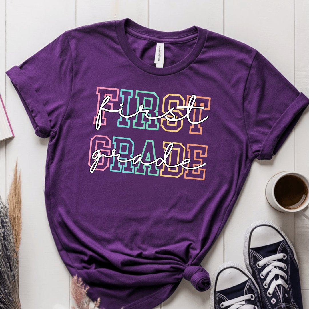 T-Shirt Purple / S Personalized Grade College and Cursive Pastel T-Shirt