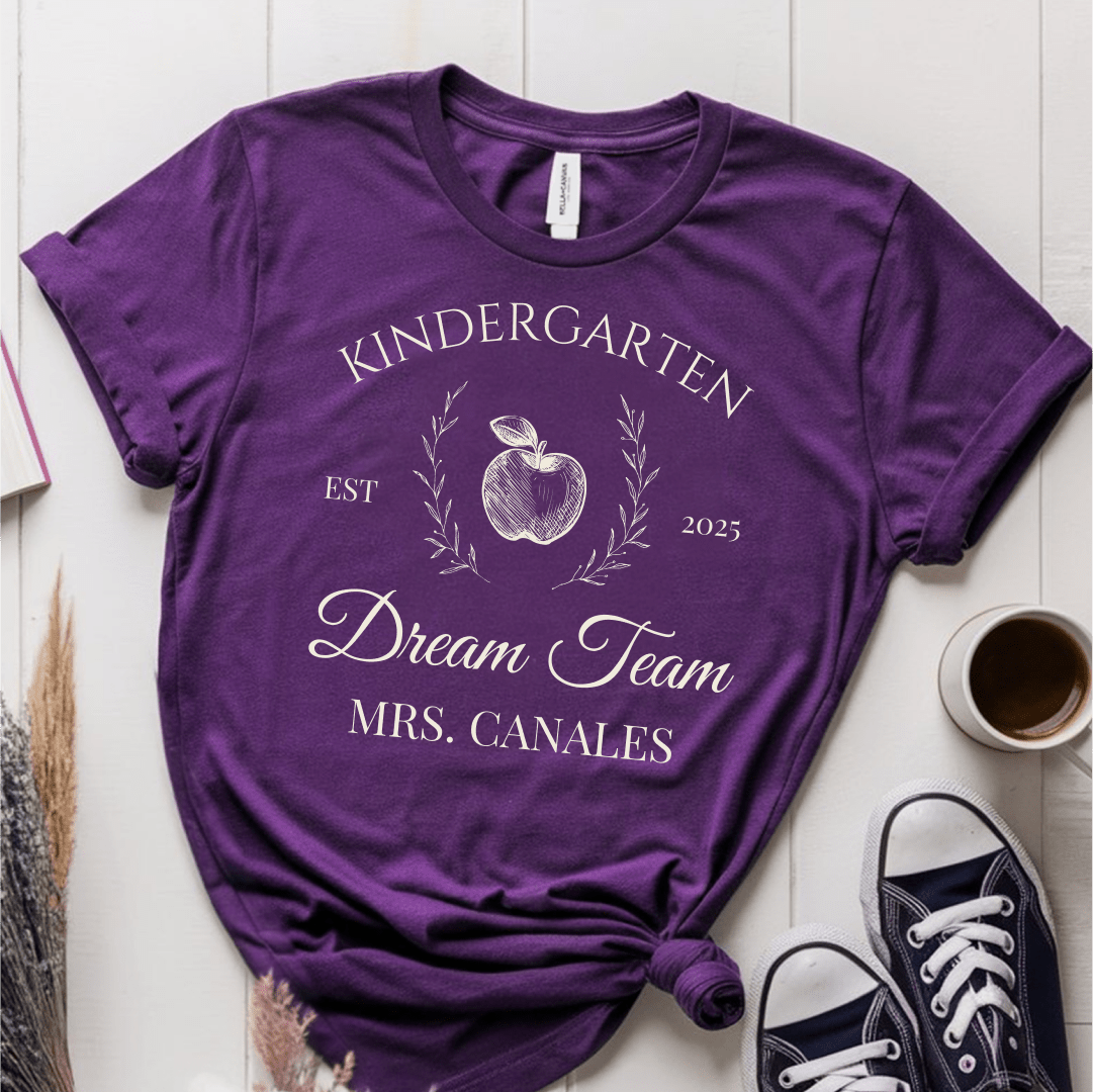 T-Shirt Purple / S Personalized Grade Name Year Dream Team Apple Wreath T-Shirt