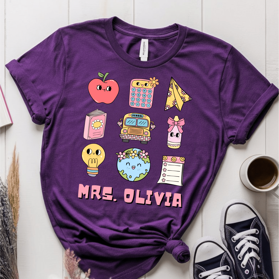 T-Shirt Purple / S Personalized Name Cute Pastel Stickers T-Shirt