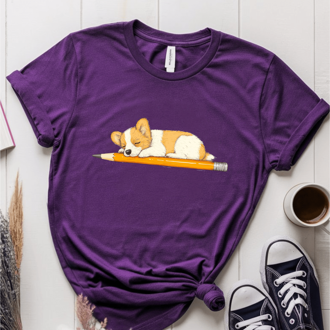 T-Shirt Purple / S Puppy Sleeping On Pencil T-Shirt