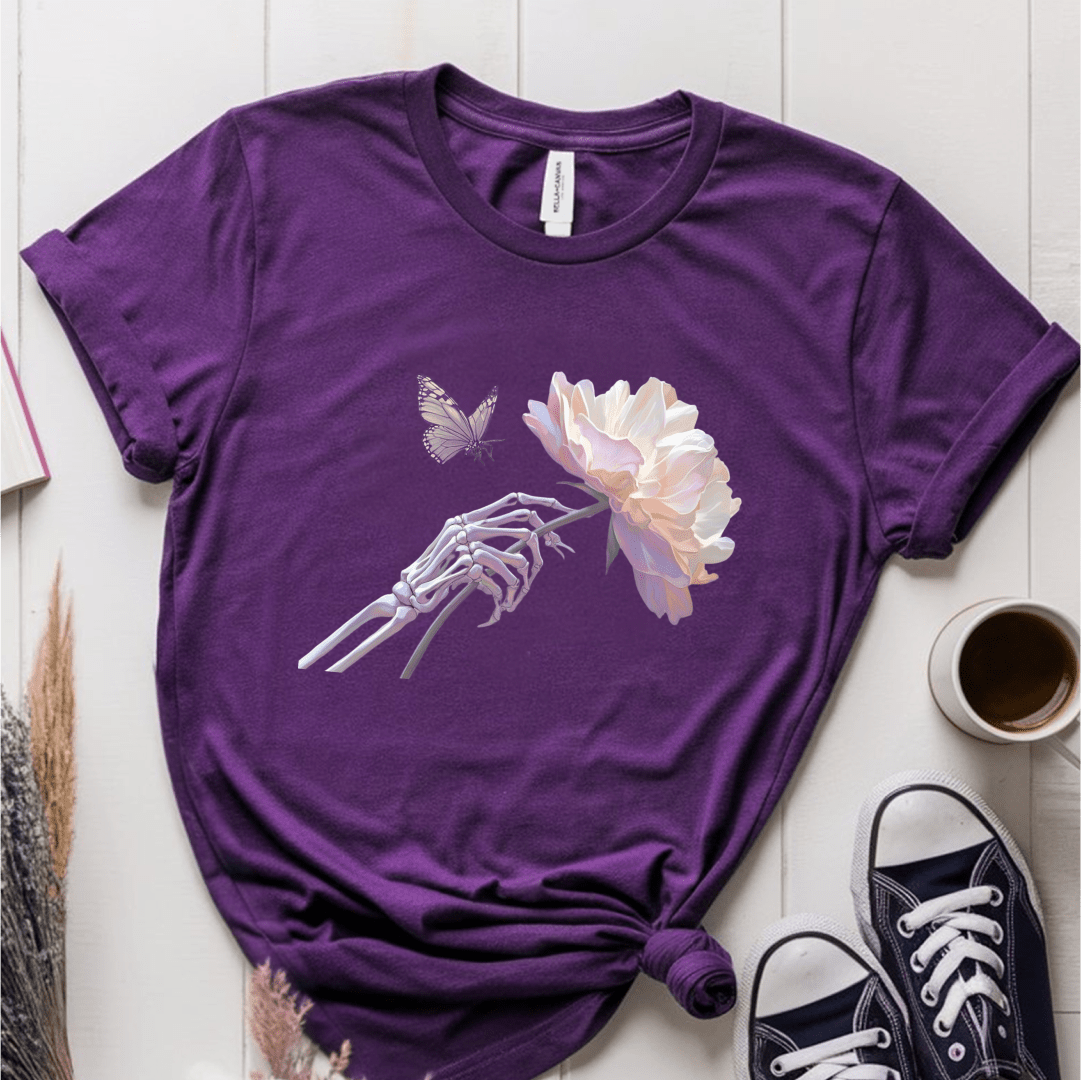 T-Shirt Purple / S Skeleton Butterfly Flower T-Shirt