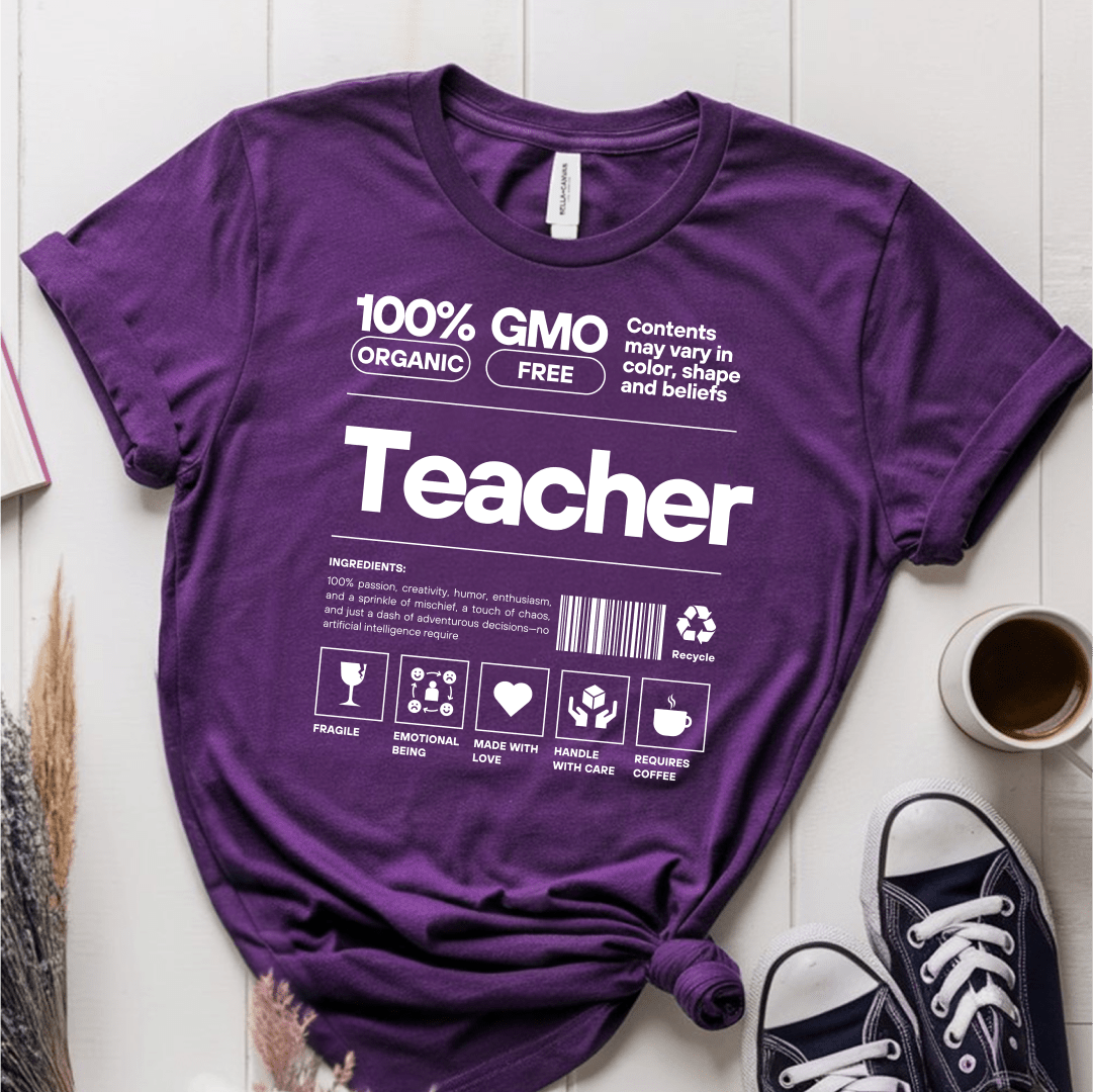 T-Shirt Purple / S Teacher GMO Description T-Shirt