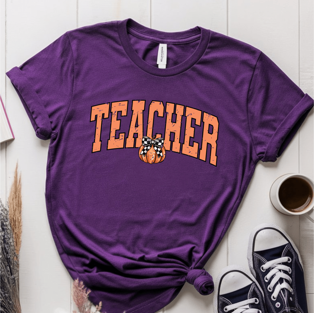 T-Shirt Purple / S Teacher Pumpkin Retro Vintage T-Shirt