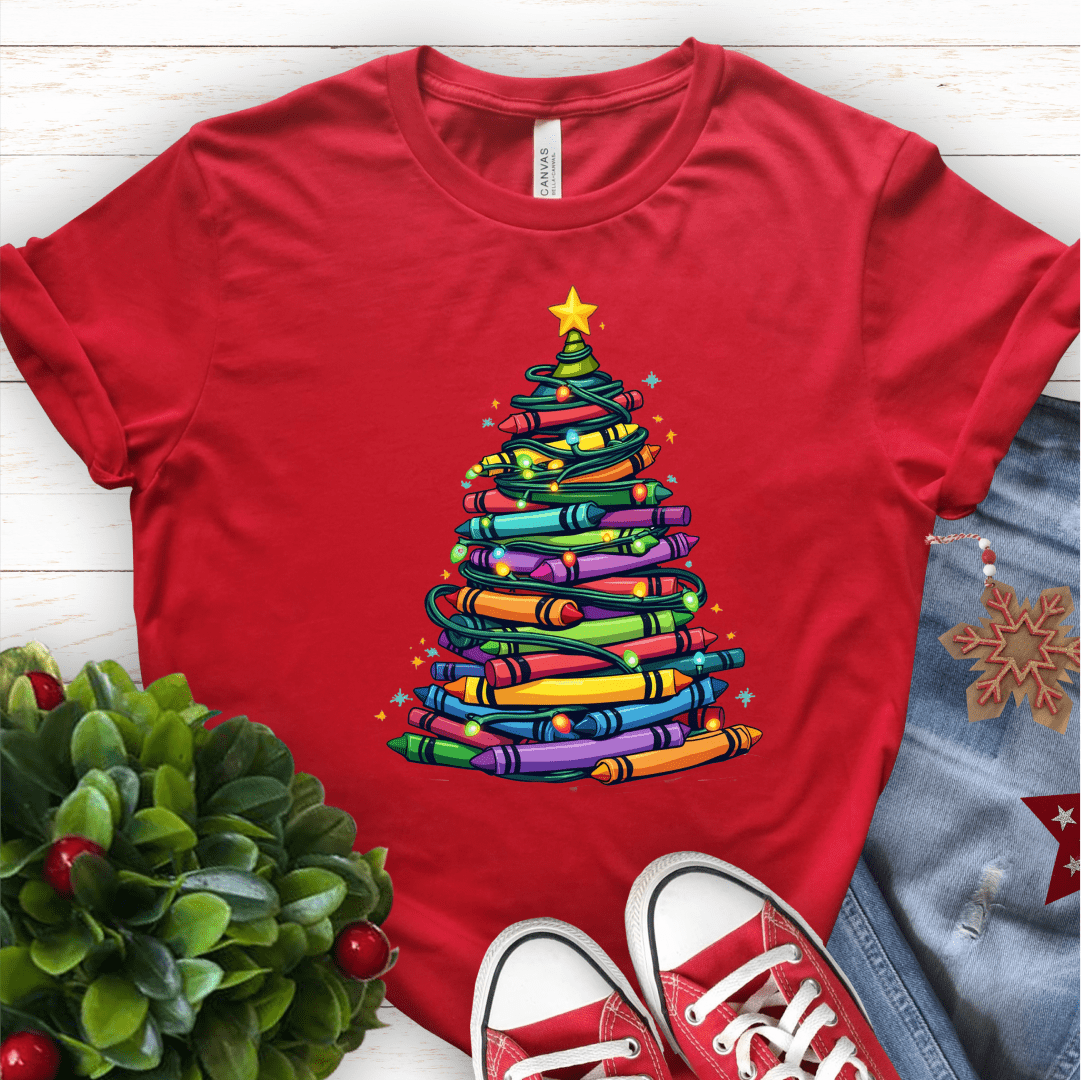 T-Shirt Red / S Christmas Tree Crayons T-Shirt