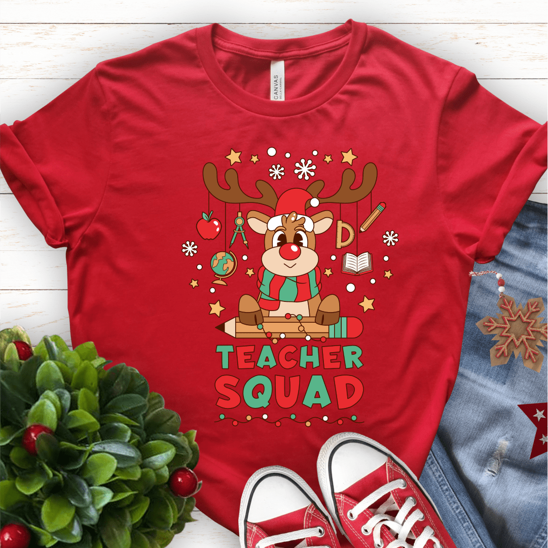 T-Shirt Red / S Teacher Squad Reindeer T-Shirt