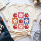 T-Shirt Soft Cream / S Apple Flower Textured Checkerboard Cute Teacher T-Shirt