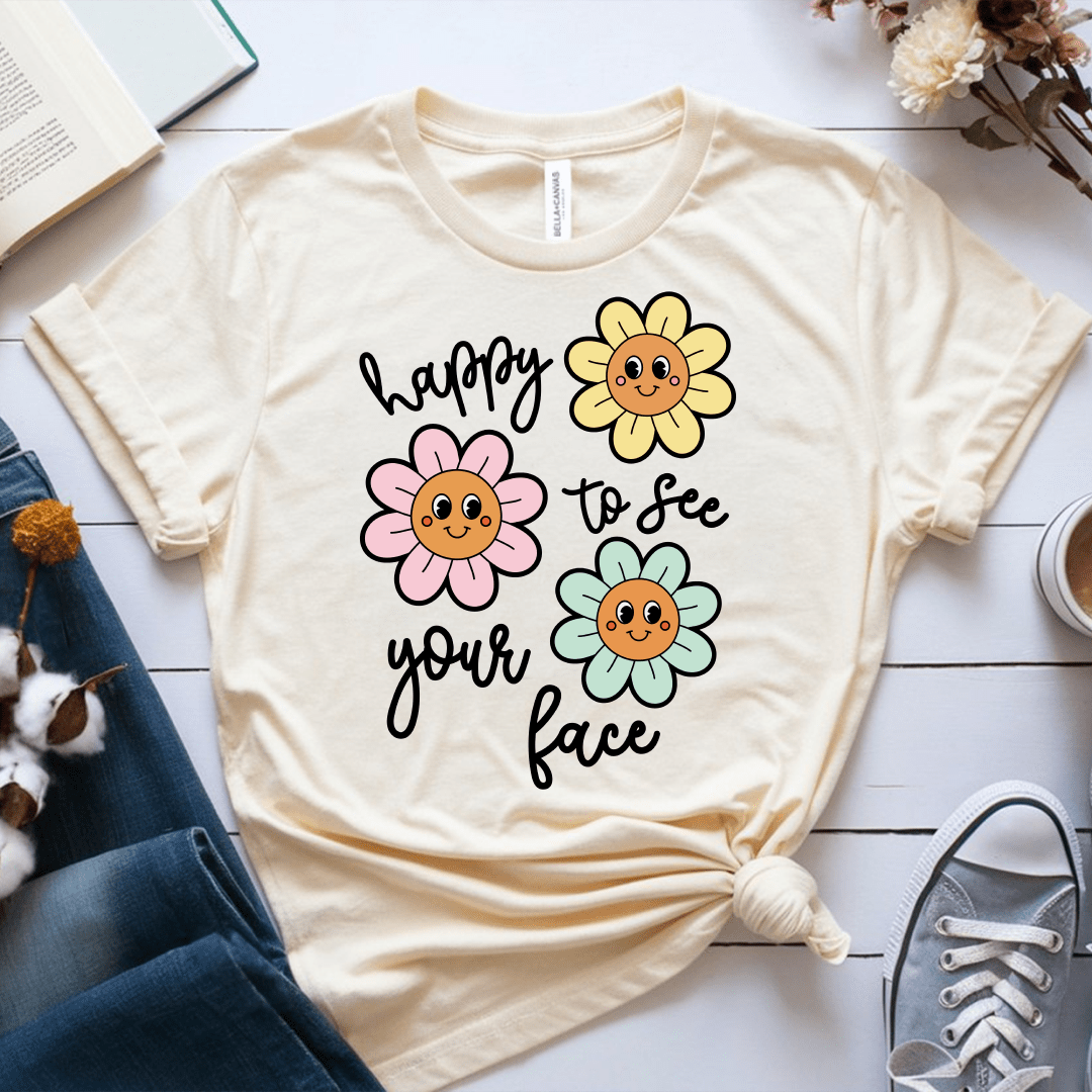 T-Shirt Soft Cream / S Happy To See Your Face Flowers T-Shirt