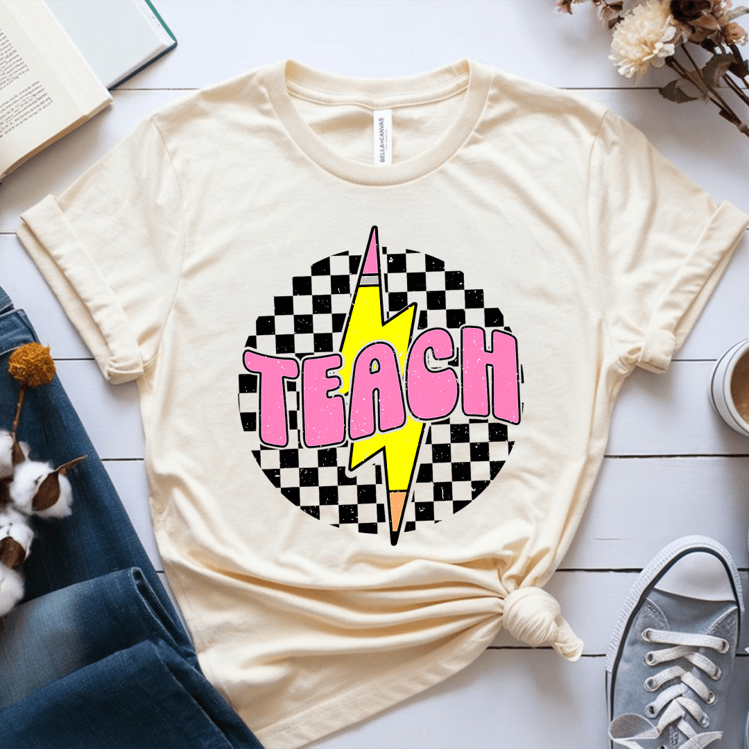 T-Shirt Soft Cream / S Teach Lightning Checkered Pencil Vintage T-Shirt