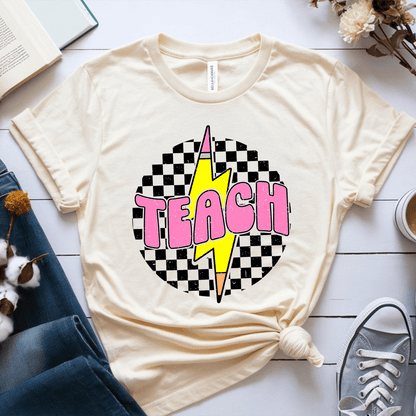 T-Shirt Soft Cream / S Teach Lightning Checkered Pencil Vintage T-Shirt