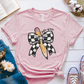 T-Shirt Soft Pink / S Personalized Grade Pencil Checkered Bow T-Shirt