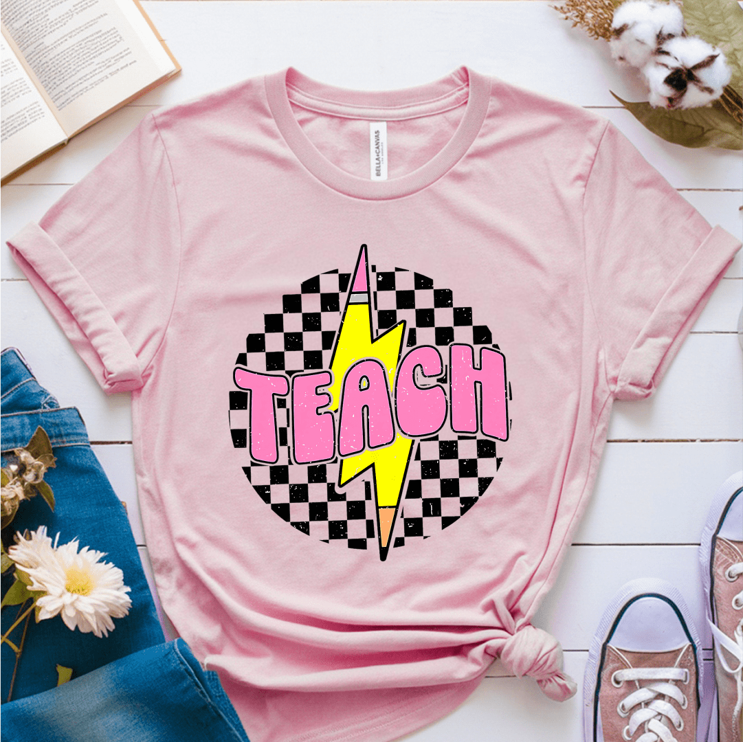 T-Shirt Soft Pink / S Teach Lightning Checkered Pencil Vintage T-Shirt