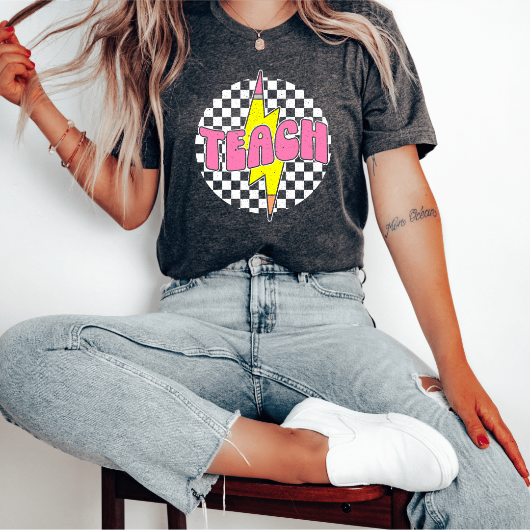 T-Shirt Teach Lightning Checkered Pencil Vintage T-Shirt