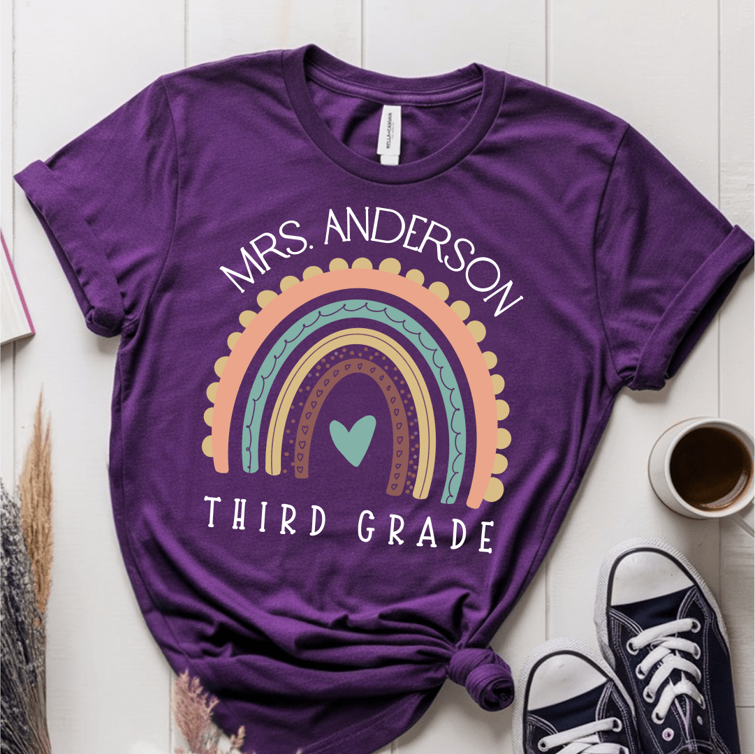 T-Shirt Team Purple / XS Personalized Name and Grade Pastel Rainbow T-Shirt