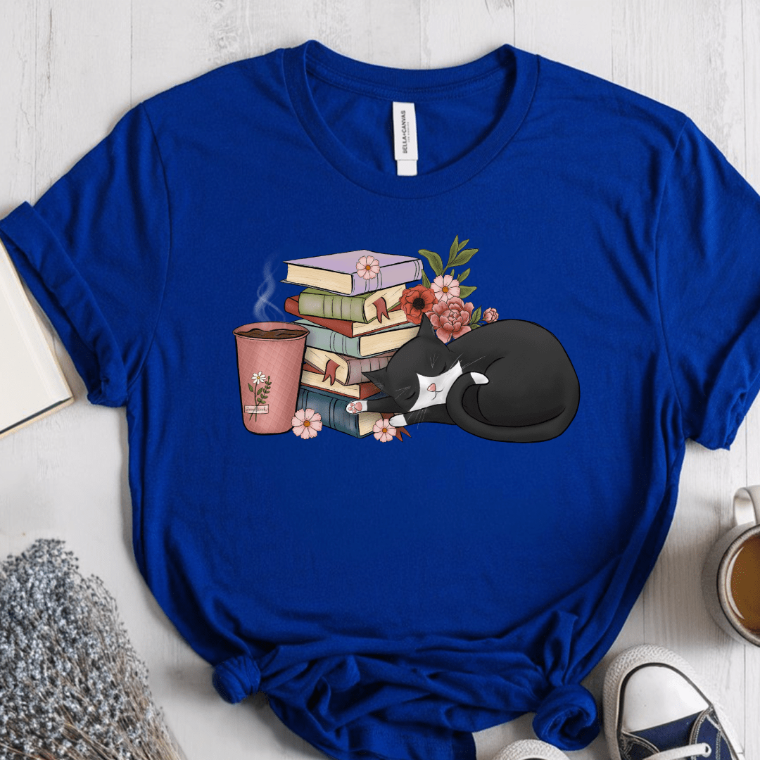 T-Shirt True Royal / S Cat Books Coffee T-Shirt