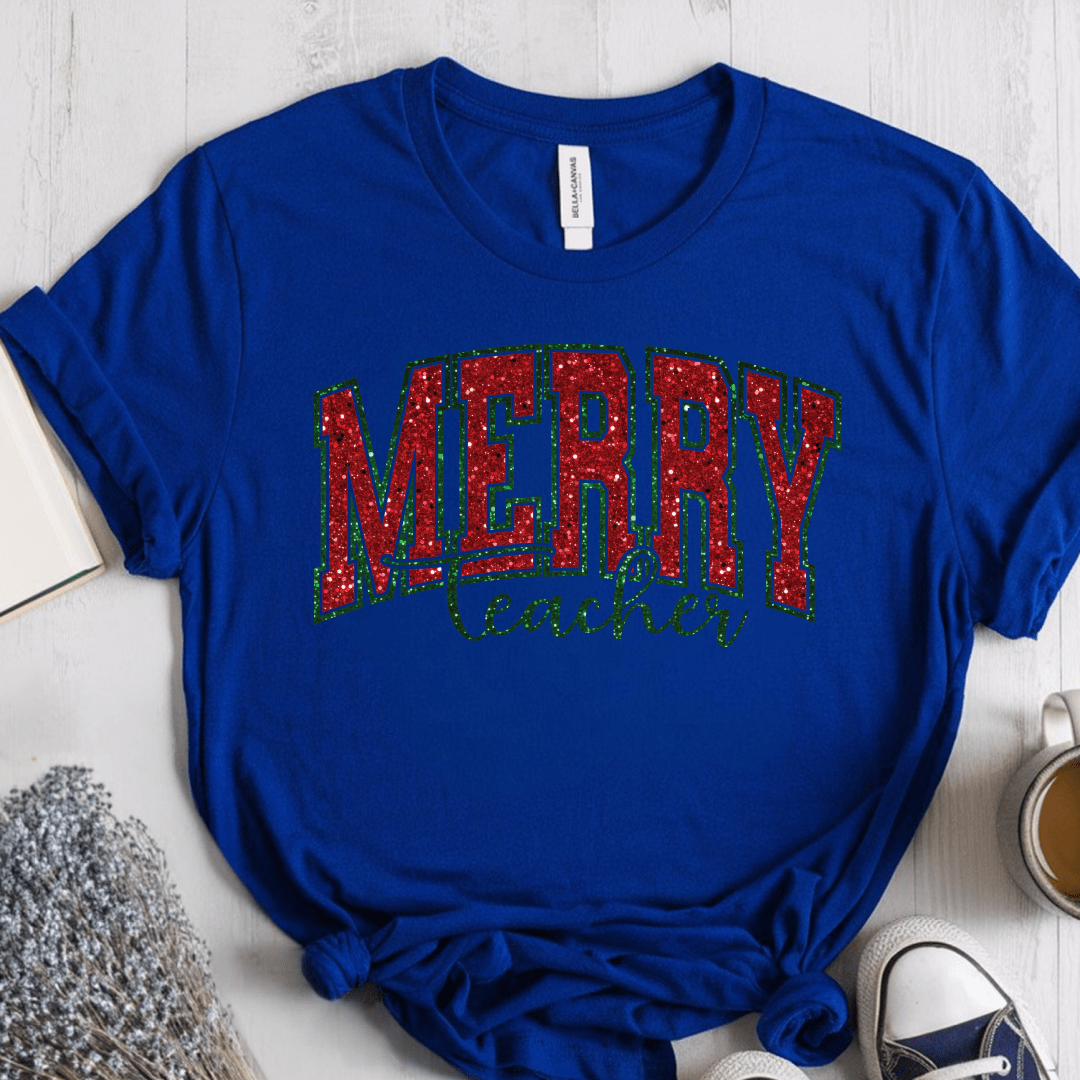 T-Shirt True Royal / S Merry Teacher Glitter T-Shirt