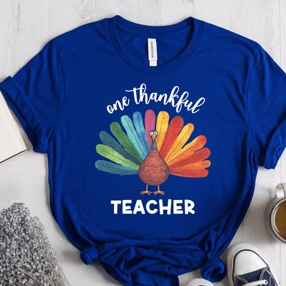 T-Shirt True Royal / S One Thankful Teacher Colorful Turkey T-Shirt