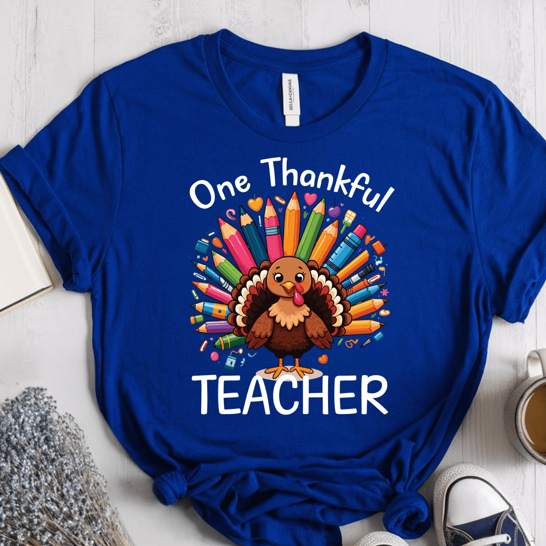 T-Shirt True Royal / S One Thankful Teacher Pencil Turkey T-Shirt