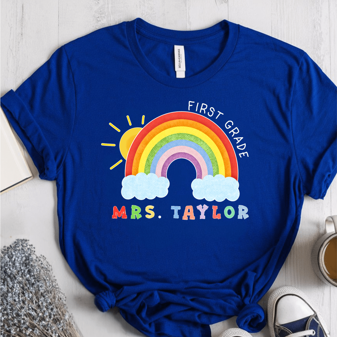 T-Shirt True Royal / S Personalized Name Grade Rainbow Sun Colorful T-Shirt