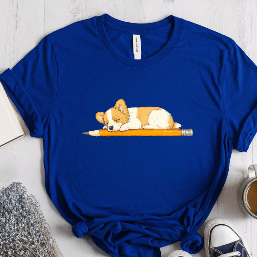 T-Shirt True Royal / S Puppy Sleeping On Pencil T-Shirt