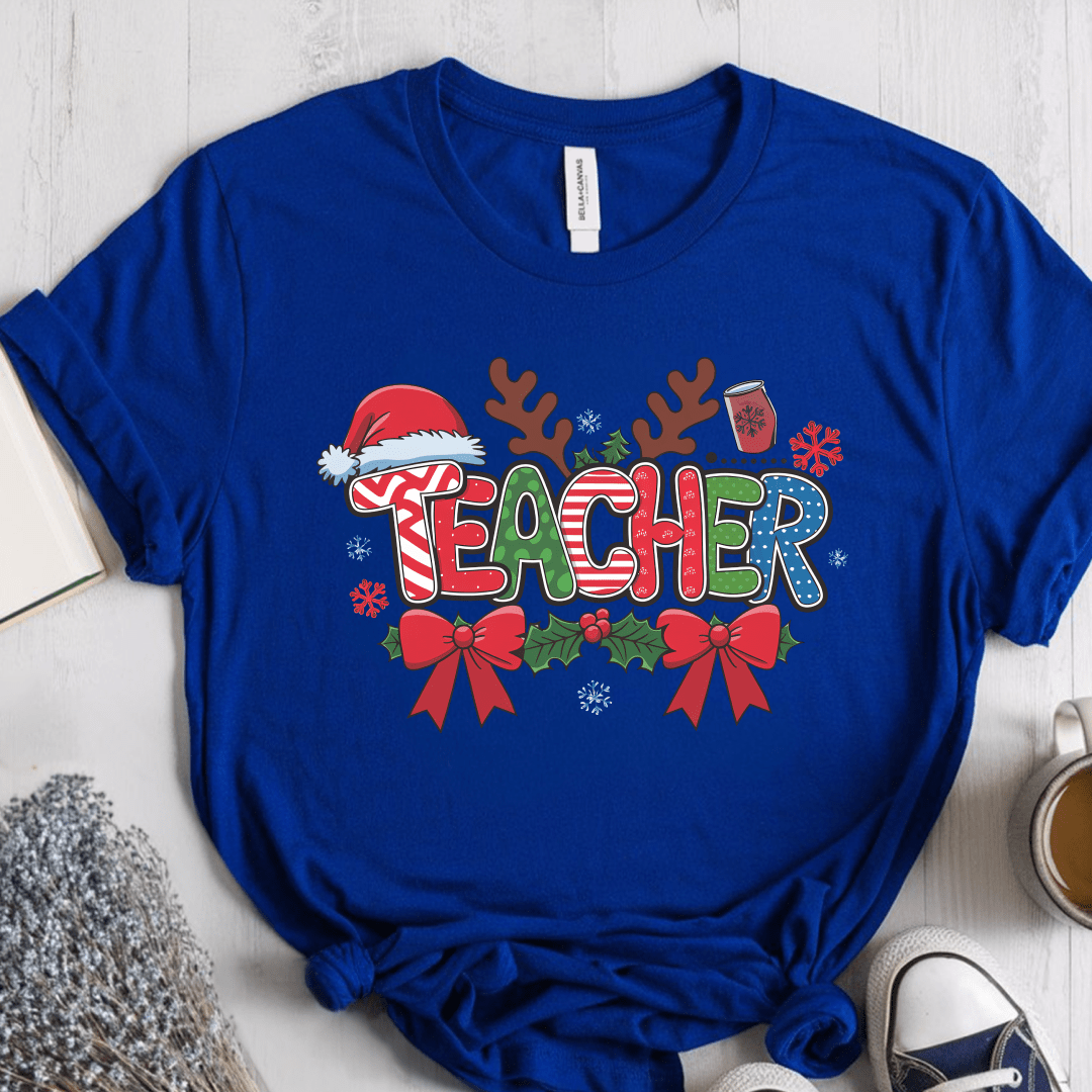 T-Shirt True Royal / S Teacher Christmas Pattern Antlers T-Shirt