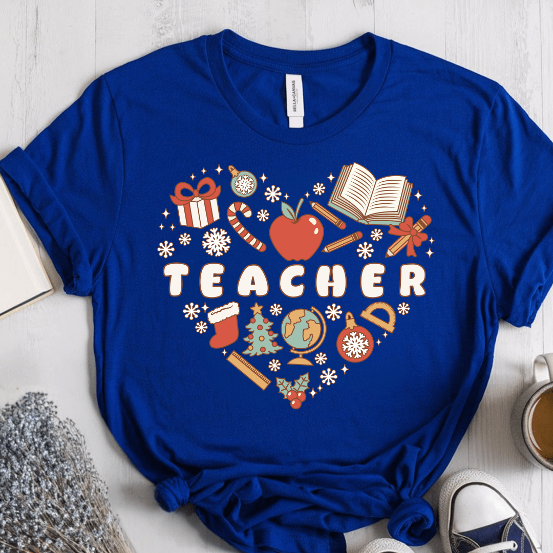 T-Shirt True Royal / S Teacher Retro Christmas Heart T-Shirt