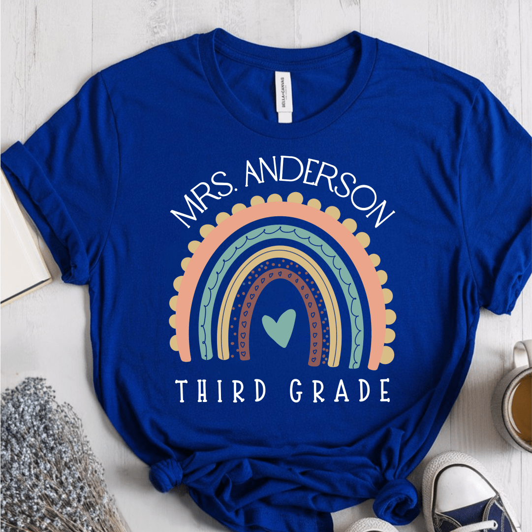 T-Shirt True Royal / XS Personalized Name and Grade Pastel Rainbow T-Shirt