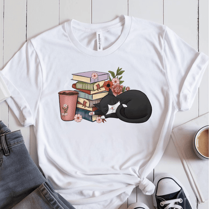 T-Shirt White / S Cat Books Coffee T-Shirt