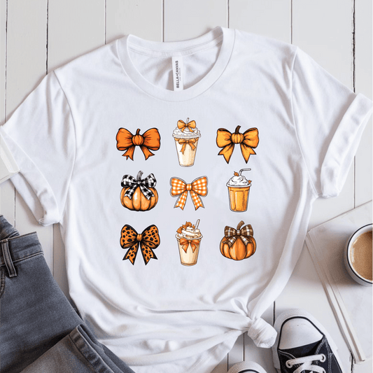 T-Shirt White / S Fall Bow Pumpkin Coffee T-Shirt