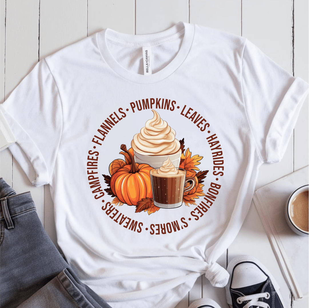 T-Shirt White / S Flannels Pumpkins Leaves T-Shirt