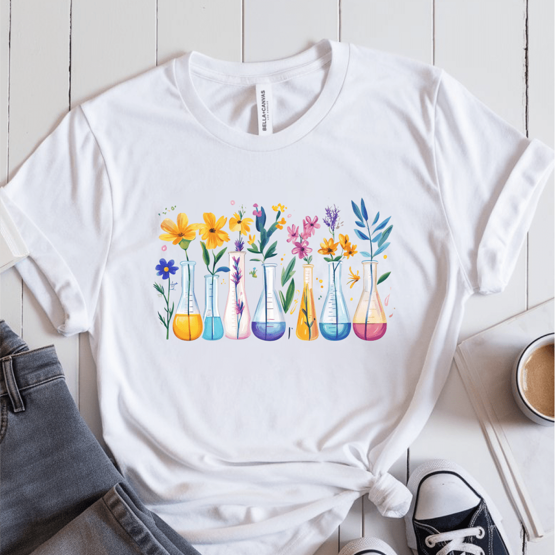 T-Shirt White / S Flowers Science Beakers T-Shirt