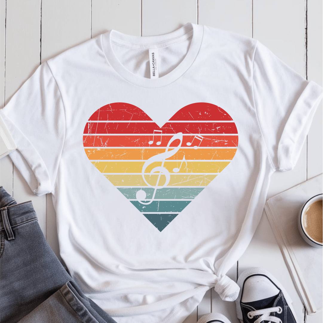 T-Shirt White / S Heart Music Retro T-Shirt