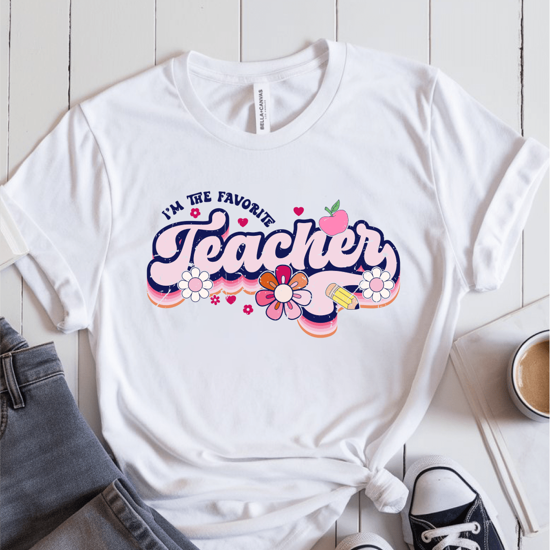 T-Shirt White / S Im The Favorite Teacher (pink flowers) T-Shirt