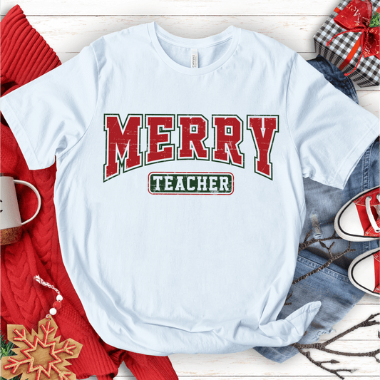 T-Shirt White / S Merry Teacher Retro Vintage T-Shirt