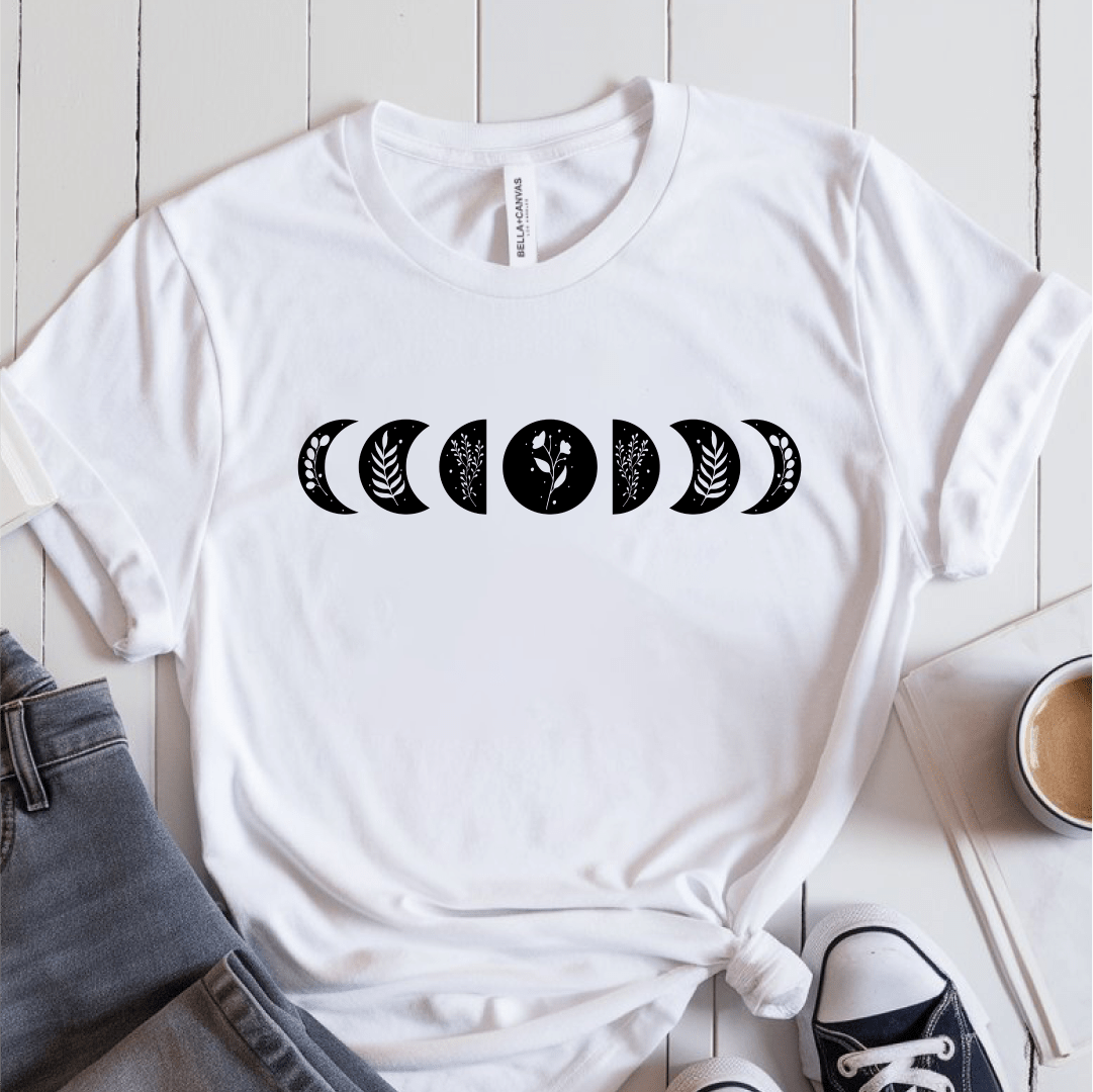 T-Shirt White / S Moon Phases Flowers T-Shirt