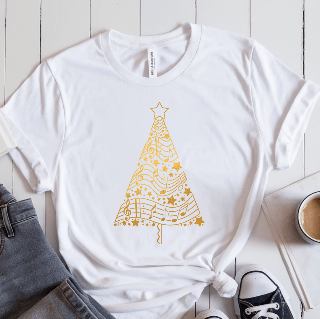 T-Shirt White / S Musical Notes Christmas Tree T-Shirt