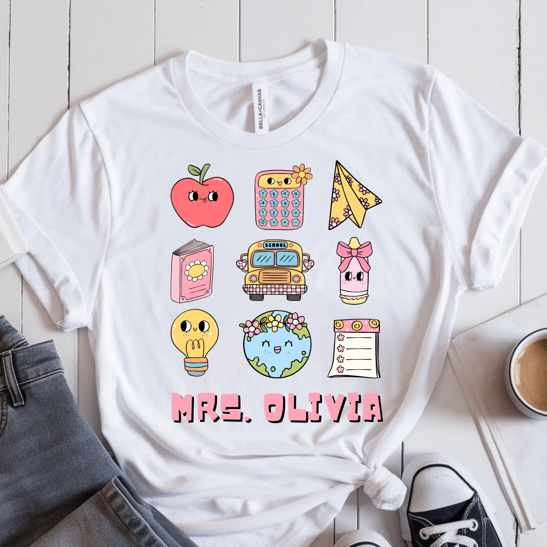 T-Shirt White / S Personalized Name Cute Pastel Stickers T-Shirt