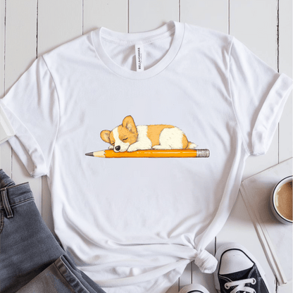 T-Shirt White / S Puppy Sleeping On Pencil T-Shirt