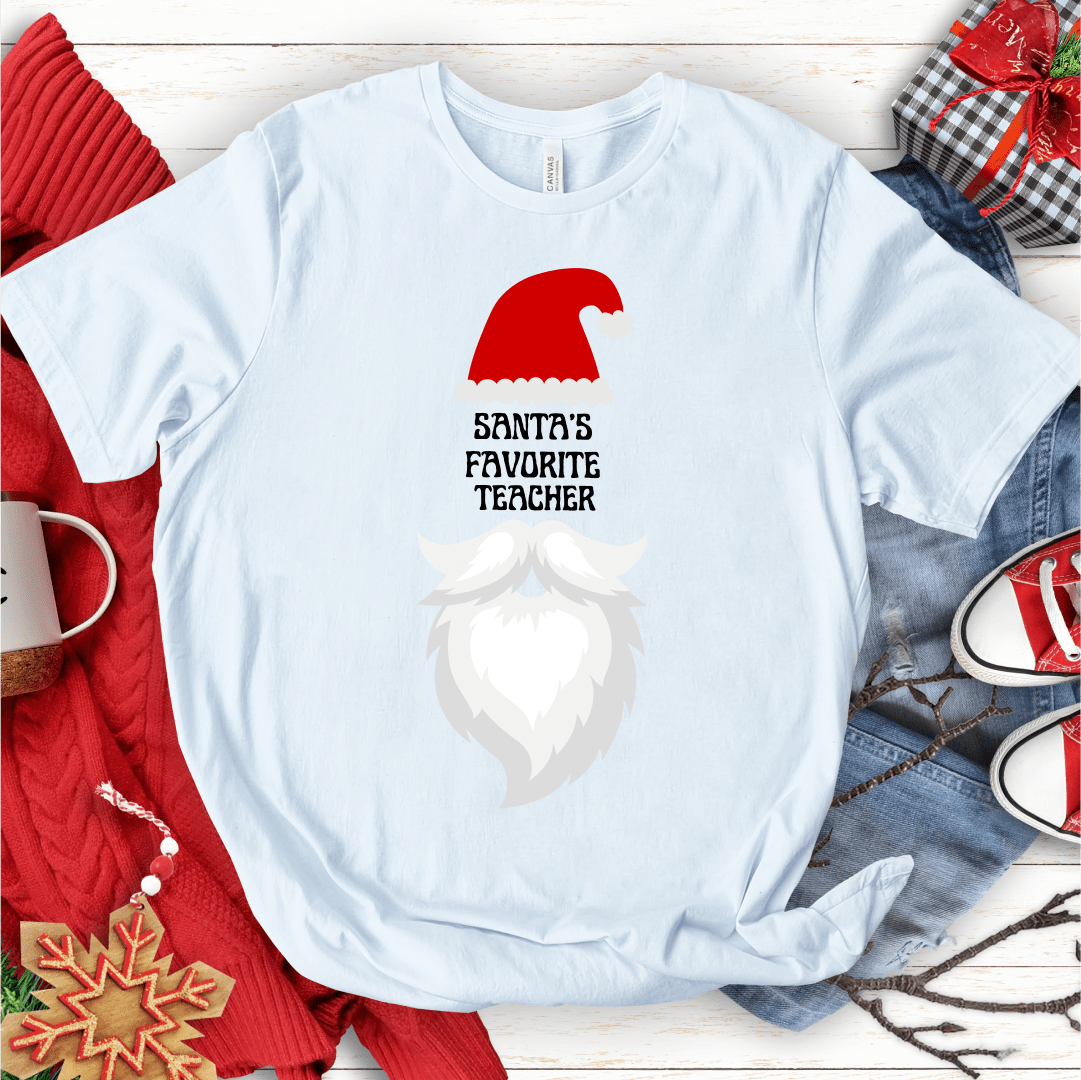 T-Shirt White / S Santa's Favorite Teacher (hat beard) T-Shirt