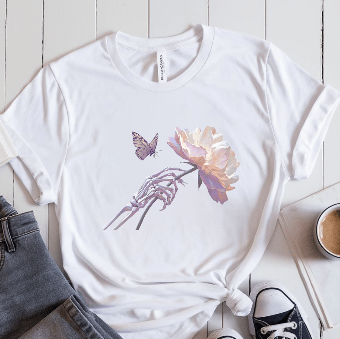 T-Shirt White / S Skeleton Butterfly Flower T-Shirt