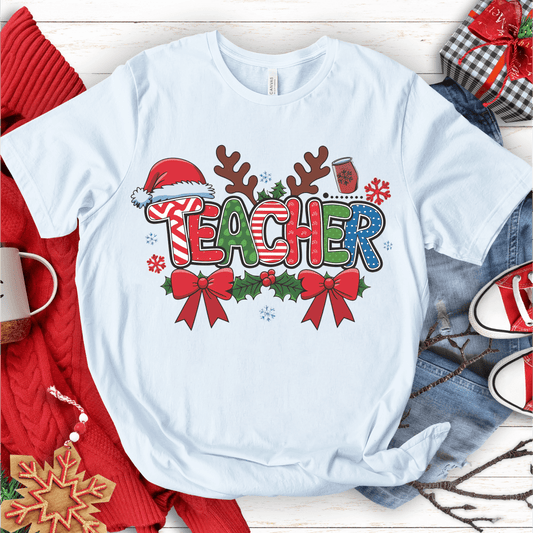 T-Shirt White / S Teacher Christmas Pattern Antlers T-Shirt