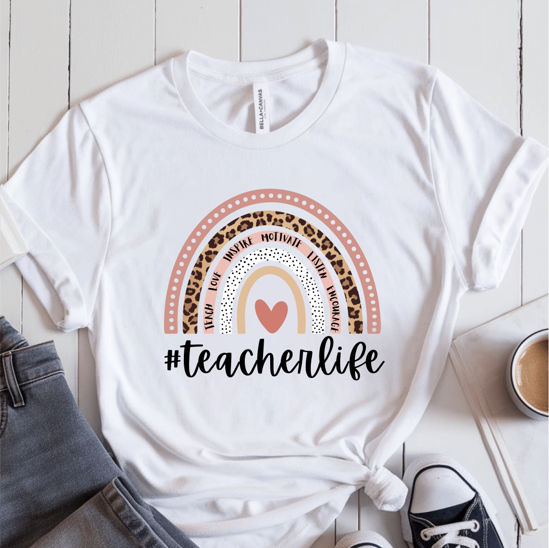 T-Shirt White / S Teacher Life Rainbow T-Shirt