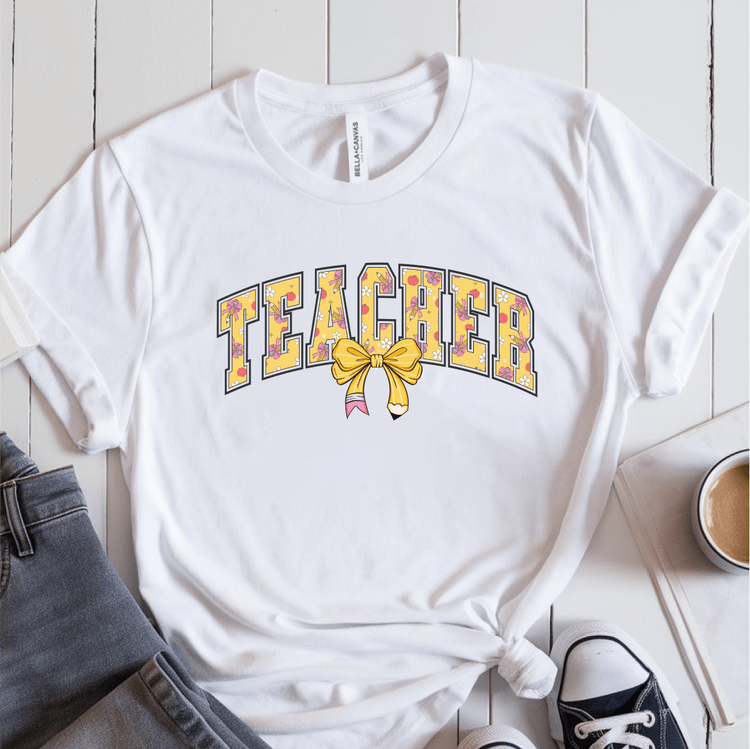 T-Shirt White / S Teacher Pencil Bow T-Shirt