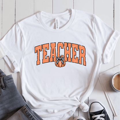 T-Shirt White / S Teacher Pumpkin Retro Vintage T-Shirt