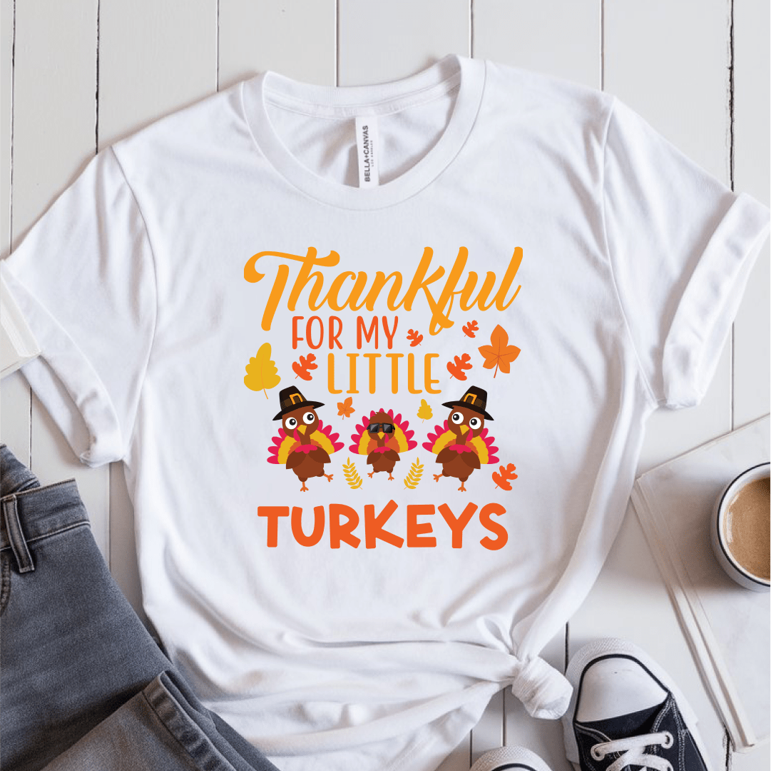 T-Shirt White / S Thankful For My Little Turkeys 3 Turkeys T-Shirt