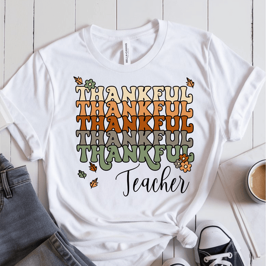 T-Shirt White / S Thankful Teacher Multiple Fall Colors T-Shirt