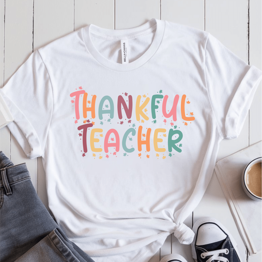 T-Shirt White / S Thankful Teacher Pastel Sparks T-Shirt