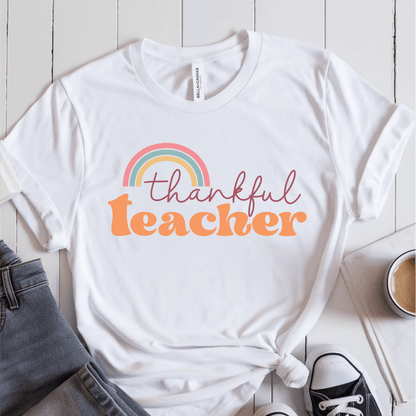 T-Shirt White / S Thankful Teacher Rainbow T-Shirt